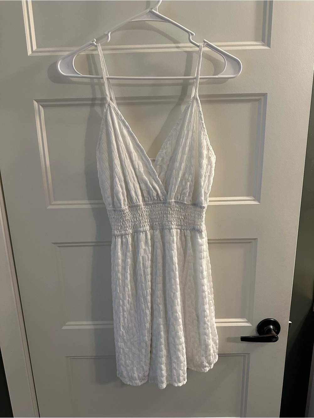 White Textured Smocked Waist romper